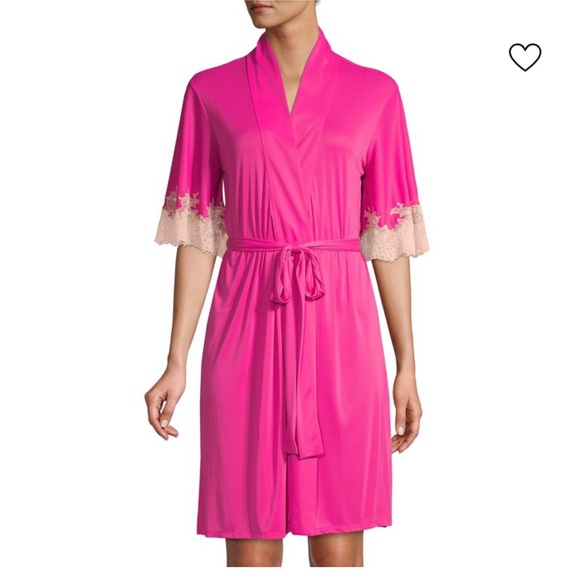 NATORI Enchant Lace Trim Wrap Pink Size S Retail $160